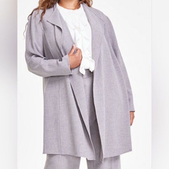 Kasper XL Melange Crepe Drape-Collar Long Jacket Lagonlook...
